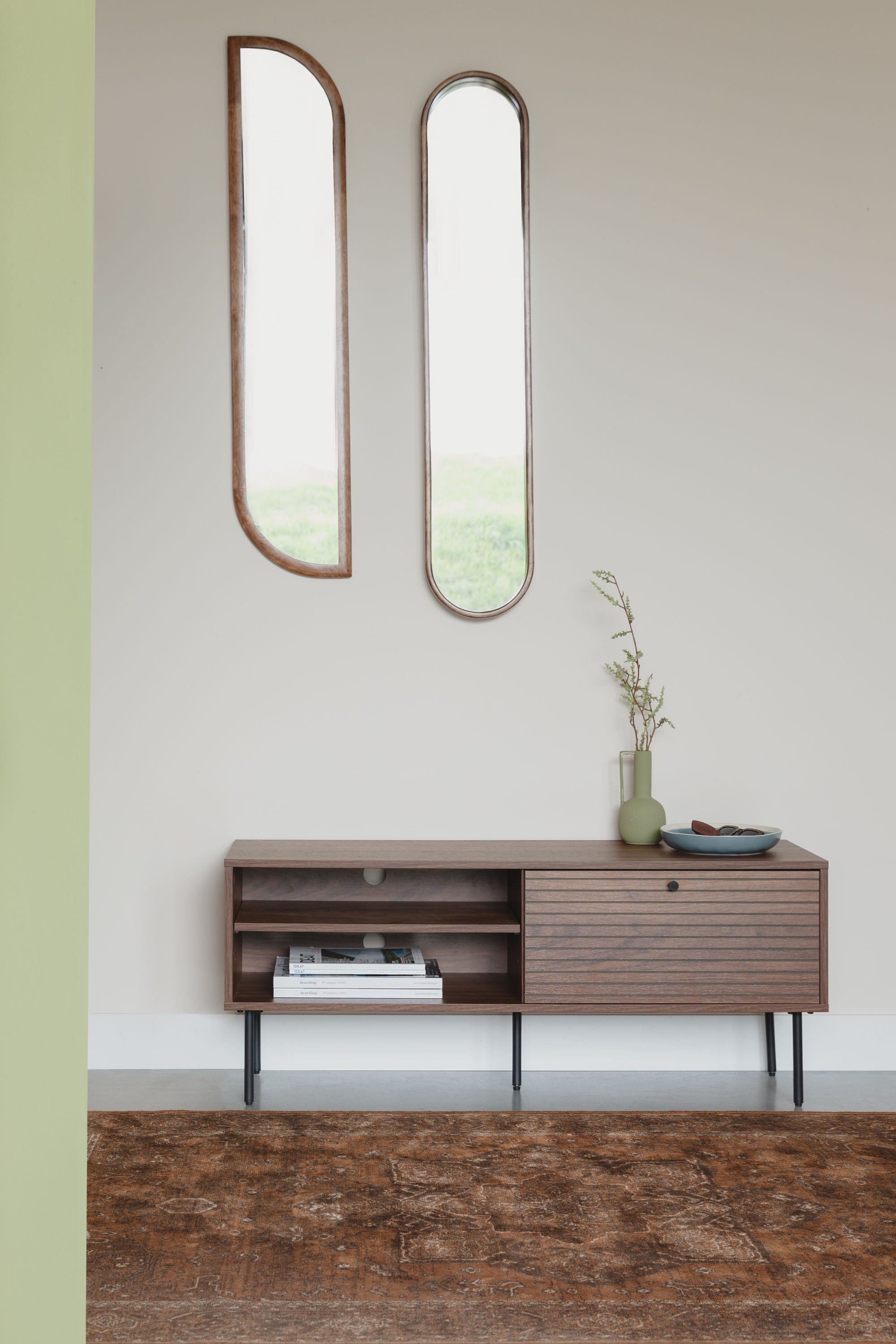 Stripes Walnut Brown Wood TV Unit
